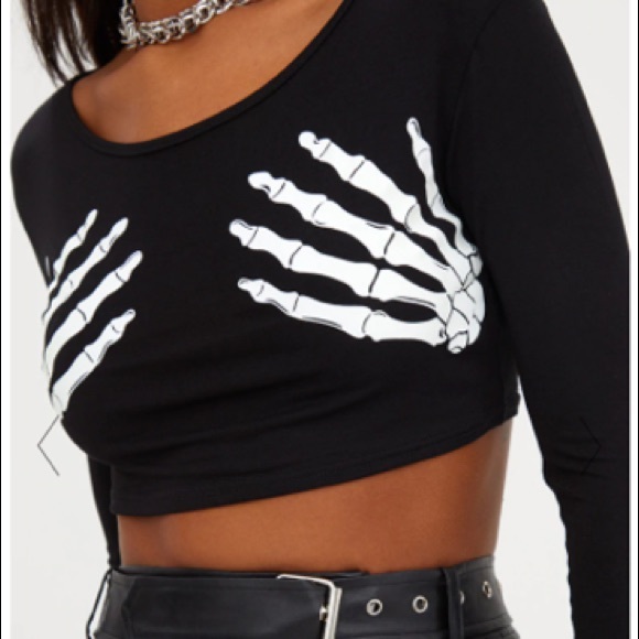 PrettyLittleThing Tops - PrettyLittleThing GLOW IN THE DARK SKELETON CROP